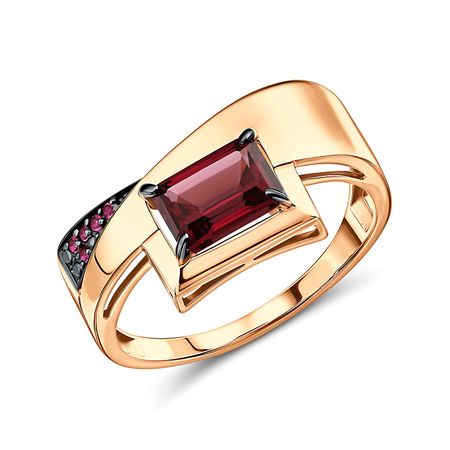 Золотое кольцо с родолитом и фианитами