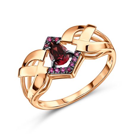 Золотое кольцо с родолитом и фианитами