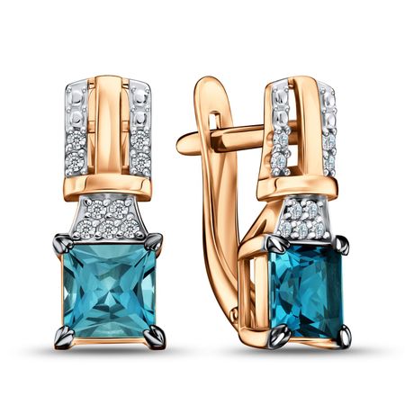 Золотые серьги с London топазами и фианитами