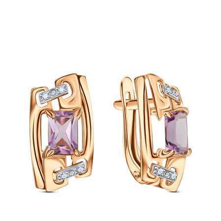 Золотые серьги с аметистами и фианитами