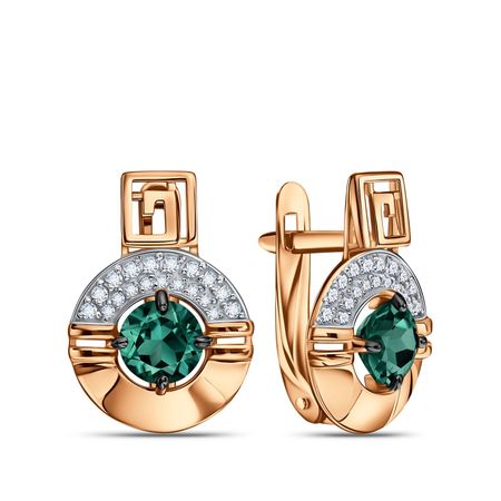 Золотые серьги с кварцем и фианитами