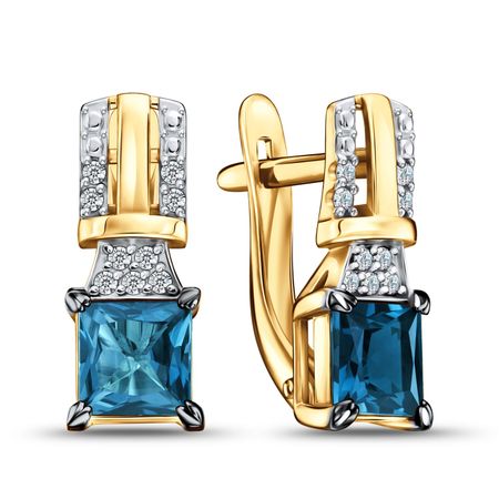 Золотые серьги с London топазами и фианитами