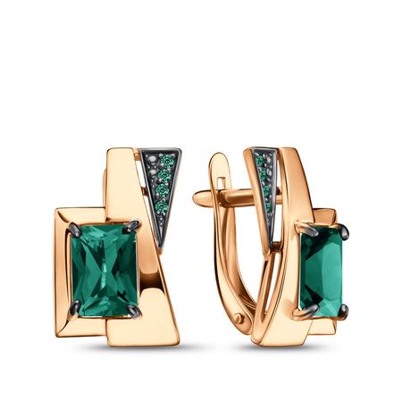 Золотые серьги с кварцем и фианитами