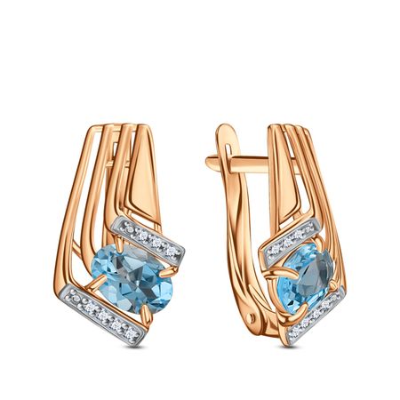 Золотые серьги с топазами Swiss и фианитами