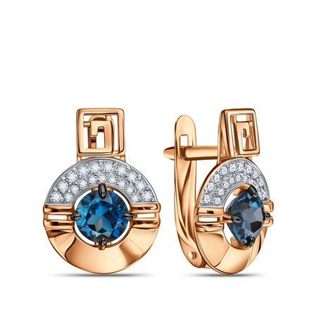 Золотые серьги с London топазами и фианитами