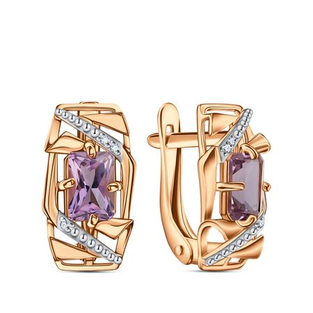 Золотые серьги с аметистами и фианитами