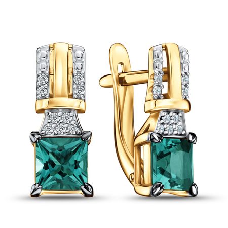 Золотые серьги с кварцем и фианитами