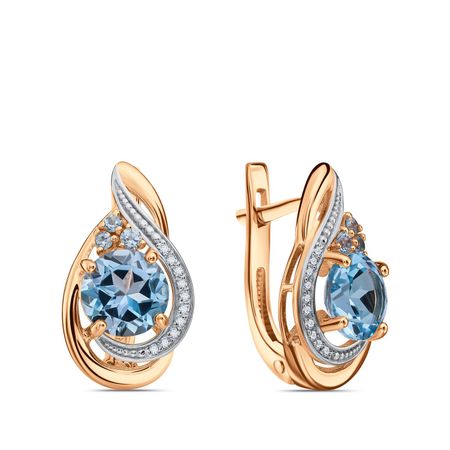 Золотые серьги с топазами Swiss и фианитами