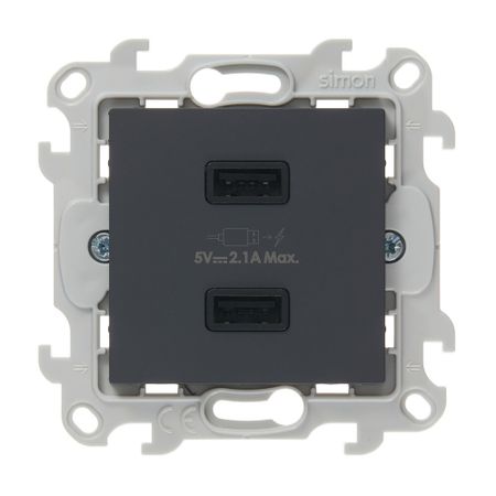 Розетка USB Simon 24 Harmonie встраиваемая графит 2хUSB-А (2411096-038)