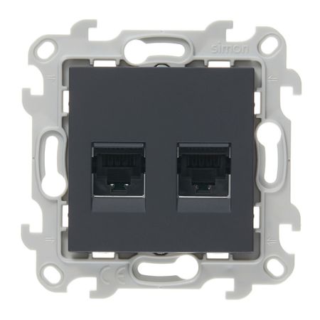 Розетка компьютерная Simon 24 Harmonie встраиваемая графит 2хRJ45 (2450593-038)