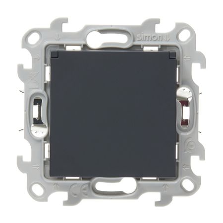 Розетка Simon 24 Harmonie встраиваемая графит со шторками с крышкой (2420448-038)