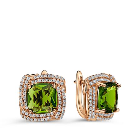 Серебряные серьги с хризолитом и фианитами