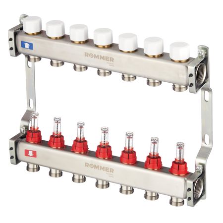 Коллекторная группа с расходомерами Rommer 1 ВР(г) х 7 выходов 3/4 НР(ш) ЕК х 1 ВР(г) юрий г дорожин уроки грамоты для малышей младшая группа рабочая тетрадь