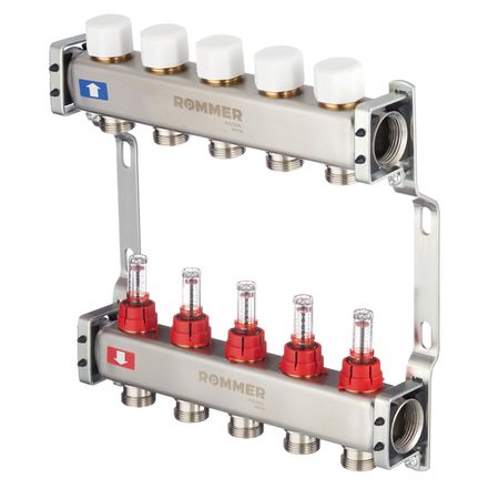 Коллекторная группа с расходомерами Rommer 1 ВР(г) х 5 выходов 3/4 НР(ш) ЕК х 1 ВР(г) юрий г дорожин уроки грамоты для малышей младшая группа рабочая тетрадь