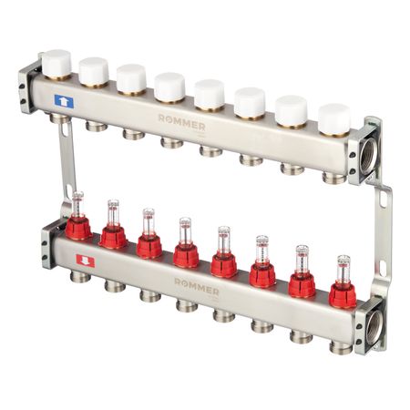 Коллекторная группа с расходомерами Rommer 1 ВР(г) х 8 выходов 3/4 НР(ш) ЕК х 1 ВР(г) юрий г дорожин уроки грамоты для малышей младшая группа рабочая тетрадь