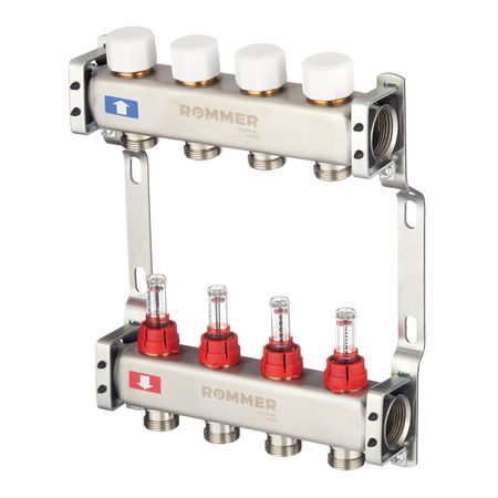 Коллекторная группа с расходомерами Rommer 1 ВР(г) х 4 выхода 3/4 НР(ш) ЕК х 1 ВР(г) юрий г дорожин уроки грамоты для малышей младшая группа рабочая тетрадь