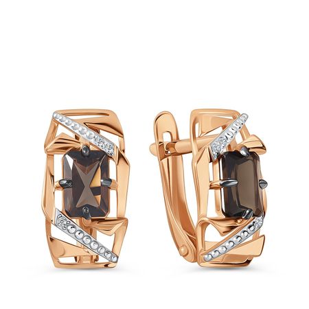 Золотые серьги с раухтопазами и фианитами