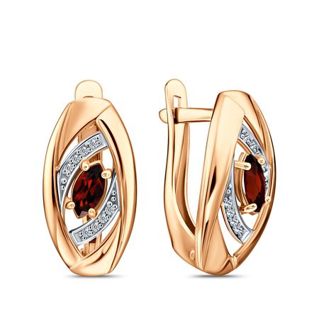Золотые серьги с гранатом и фианитами