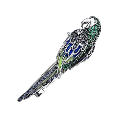Серебряная брошь с эмалью и фианитами