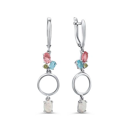 Серебряные серьги с опалами, сапфирами, топазами и хризолитами