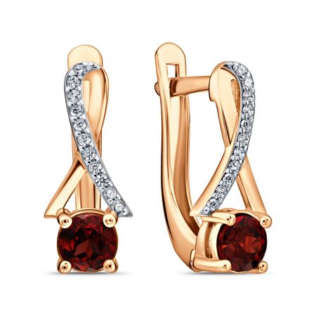 Золотые серьги с гранатом и фианитами