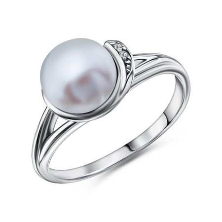 Серебряное кольцо с жемчугом и фианитами