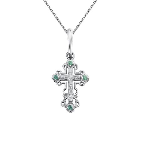 Серебряный православный крест с изумрудами