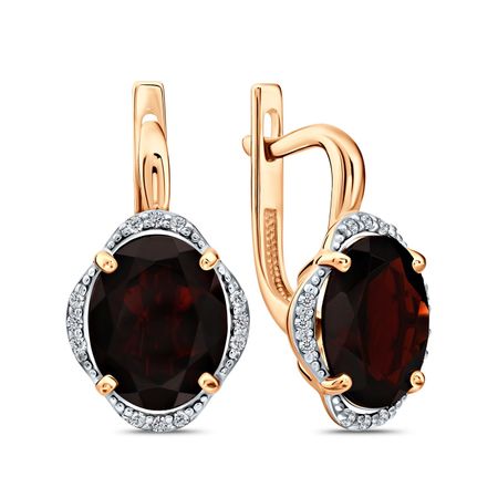 Золотые серьги с гранатом и фианитами