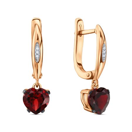 Золотые серьги с гранатом и бриллиантами