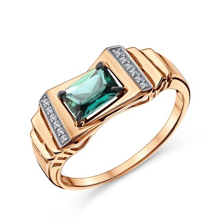 Золотое кольцо с зеленым кварцем и фианитами