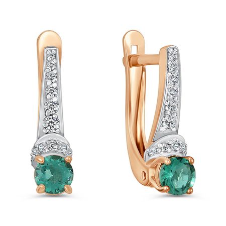 Золотые серьги с кварцем и фианитами