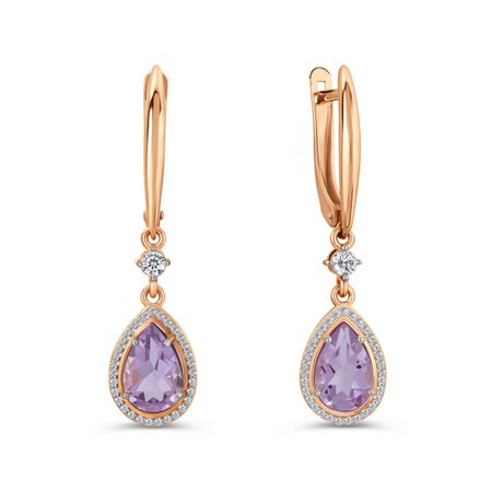 Золотые серьги с аметистами и фианитами