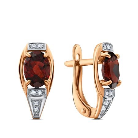Золотые серьги с гранатом и фианитами