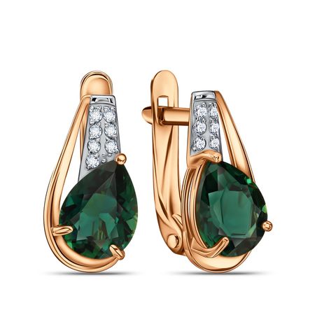 Золотые серьги с кварцем и фианитами