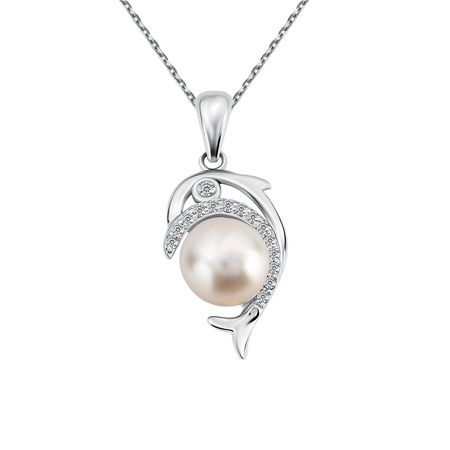 Серебряная подвеска с жемчугом и фианитами