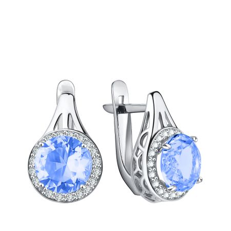 Серебряные серьги кристаллами и фианитами с родированием