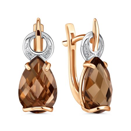 Золотые серьги с кварцем и фианитами