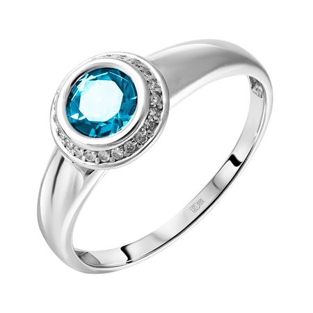 Золотое кольцо с топазом Swiss и бриллиантами с родированием
