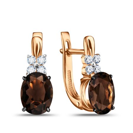 Золотые серьги с раухтопазами и топазами