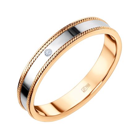 Золотое обручальное кольцо с бриллиантом и алмазной гранью 4 мм