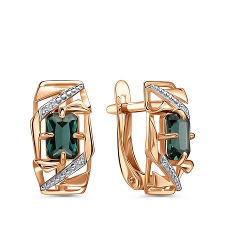 Золотые серьги с кварцем и фианитами