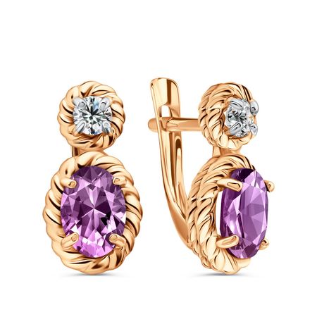 Золотые серьги с аметистами и фианитами
