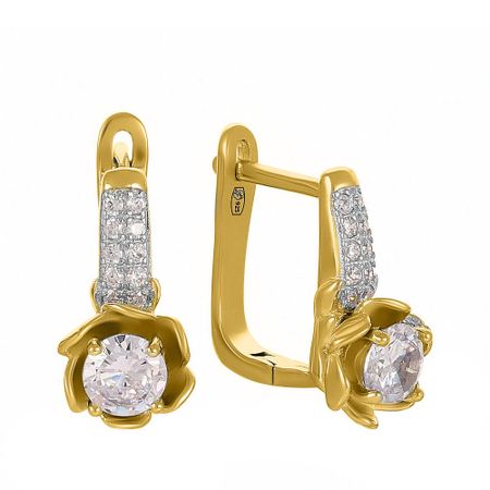 Серебряные серьги с фианитами и позолотой