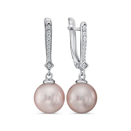 Серебряные серьги с жемчугом и фианитами