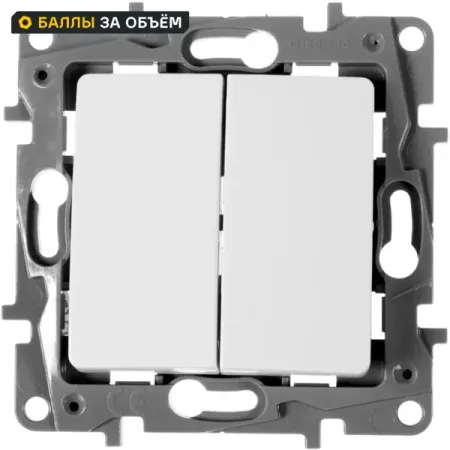 Выключатель встраиваемый 2 клавиши Legrand Etika 10А 250В безвинтовые зажимы белый