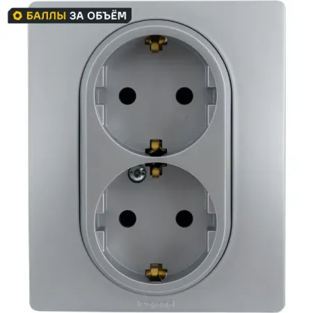 Розетка двойная с заземлением Legrand Etika без шторок в сборе 16А 250В винтовые зажимы цвет алюминий двойная настенная розетка bingoelec