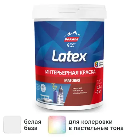 Краска интерьерная Parade Latex цвет белый база А 0.9 л