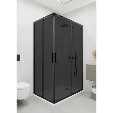 Душевая ширма Квадро Март прямоугольная 120x80x195см цвет профиля черный раздвижная стекло 6мм тонированное