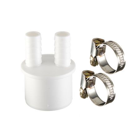 Переходник двойной для подключения сливного шланга ДТРД 14х40 мм с хомутами