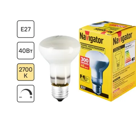 Лампа накаливания Navigator E27 230 В 40 Вт гриб 450 лм лампа накаливания huxuan мини 3 4 5 мм 10 шт 1 5 2 3 6 9 12 24 в